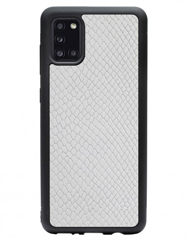 Etui premium skórzane, case na smartfon SAMSUNG GALAXY A31. Skóra iguana biała.