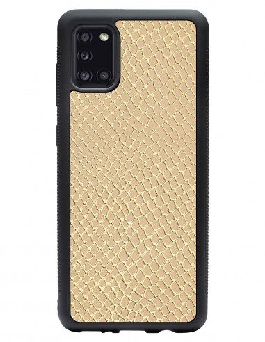 Etui premium skórzane, case na smartfon SAMSUNG GALAXY A31. Skóra iguana gold.