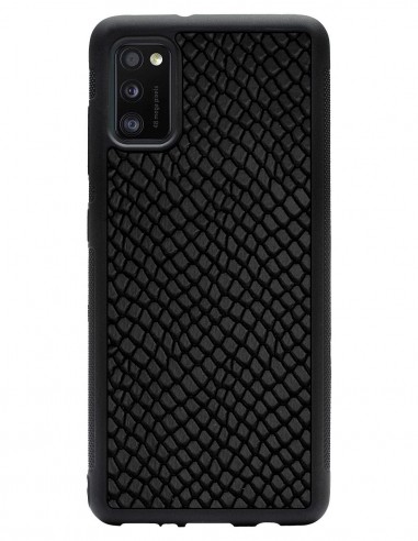 Etui premium skórzane, case na smartfon SAMSUNG GALAXY A41. Skóra iguana czarna.