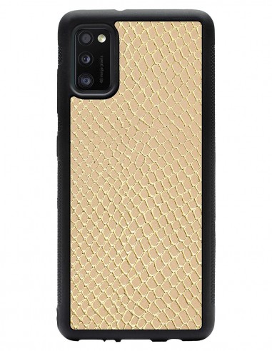 Etui premium skórzane, case na smartfon SAMSUNG GALAXY A41. Skóra iguana gold.