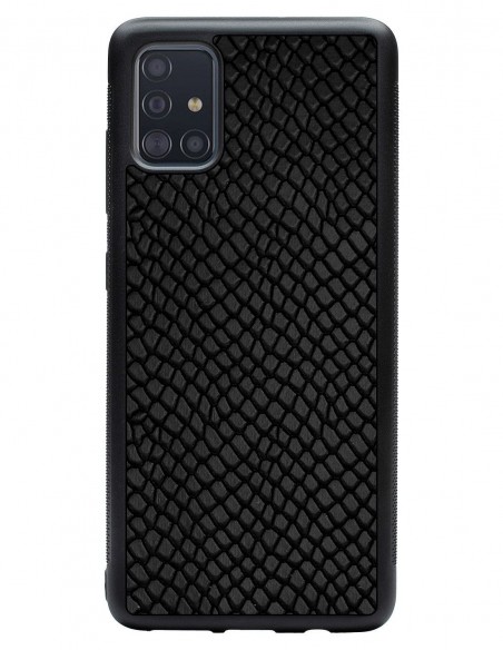 Etui premium skórzane, case na smartfon SAMSUNG GALAXY A51. Skóra iguana czarna.