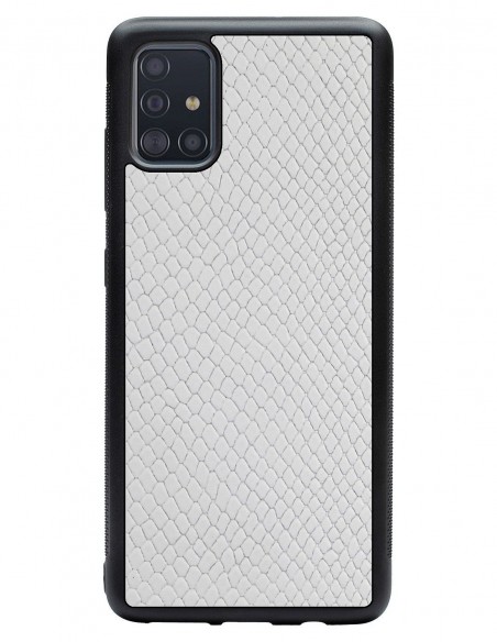 Etui premium skórzane, case na smartfon SAMSUNG GALAXY A51. Skóra iguana biała.