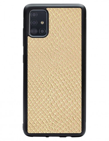 Etui premium skórzane, case na smartfon SAMSUNG GALAXY A51. Skóra iguana gold.