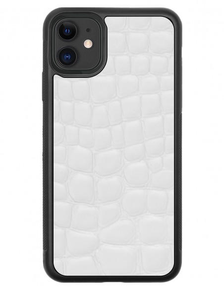 Etui premium skórzane, case na smartfon APPLE iPhone 11. Skóra crocodile biała.