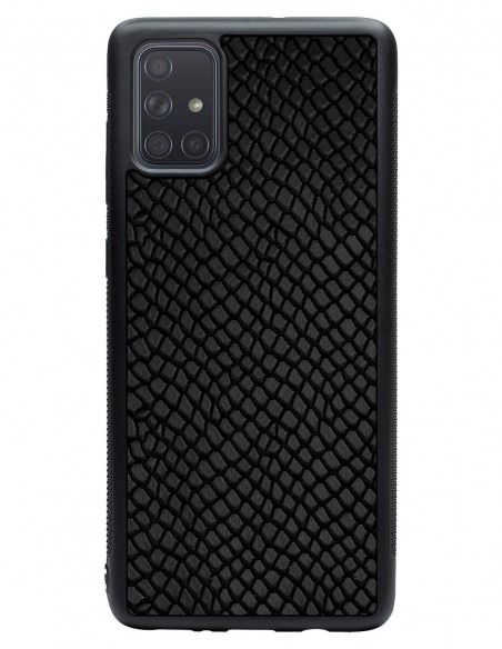 Etui premium skórzane, case na smartfon SAMSUNG GALAXY A71. Skóra iguana czarna.