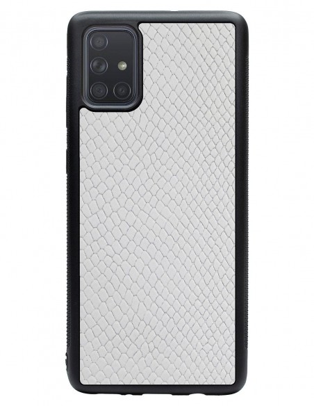 Etui premium skórzane, case na smartfon SAMSUNG GALAXY A71. Skóra iguana biała.