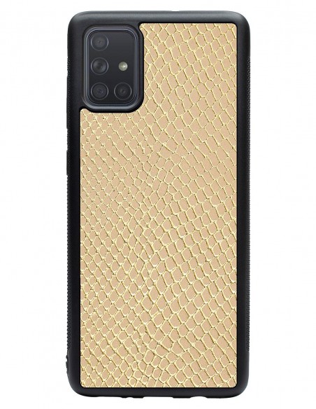 Etui premium skórzane, case na smartfon SAMSUNG GALAXY A71. Skóra iguana gold.