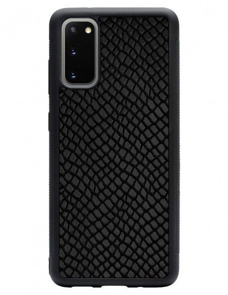 Etui premium skórzane, case na smartfon SAMSUNG GALAXY S20. Skóra iguana czarna.