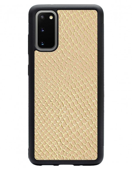 Etui premium skórzane, case na smartfon SAMSUNG GALAXY S20. Skóra iguana gold.