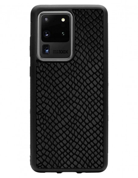 Etui premium skórzane, case na smartfon SAMSUNG GALAXY S20 ULTRA. Skóra iguana czarna.