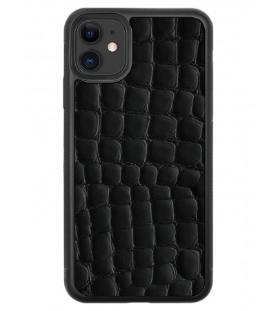Etui premium skórzane, case na smartfon APPLE iPhone 11. Skóra crocodile czarna.