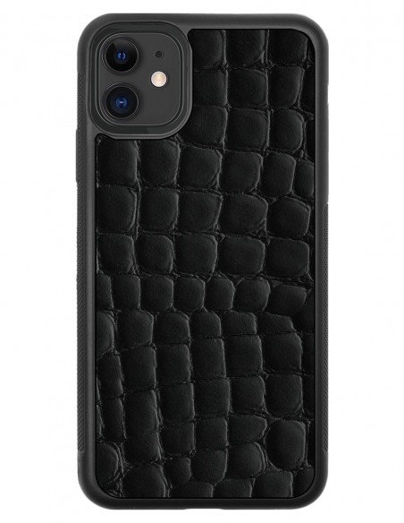 Etui premium skórzane, case na smartfon APPLE iPhone 11. Skóra crocodile czarna.