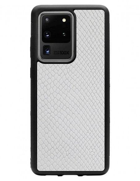 Etui premium skórzane, case na smartfon SAMSUNG GALAXY S20 ULTRA. Skóra iguana biała.