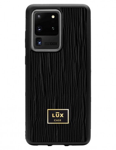 Etui premium skórzane, case na smartfon SAMSUNG GALAXY S20 ULTRA. Skóra lizard czarna ze złotą blaszką.