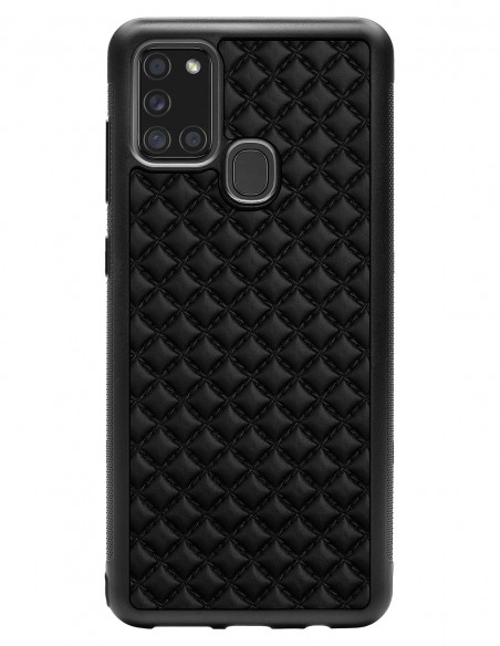 Etui premium skórzane, case na smartfon SAMSUNG GALAXY A21S. Skóra pik czarna mat.