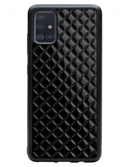 Etui premium skórzane, case na smartfon SAMSUNG GALAXY A51. Skóra pik czarna błysk.