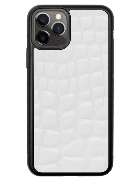 Etui premium skórzane, case na smartfon APPLE iPhone 11 PRO. Skóra crocodile biała.