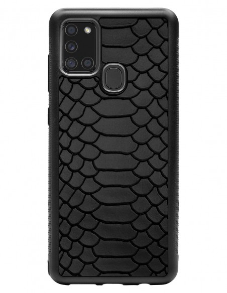 Etui premium skórzane, case na smartfon SAMSUNG GALAXY A21S. Skóra python czarna mat.