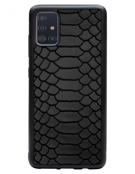 Etui premium skórzane, case na smartfon SAMSUNG GALAXY A51. Skóra python czarna mat.