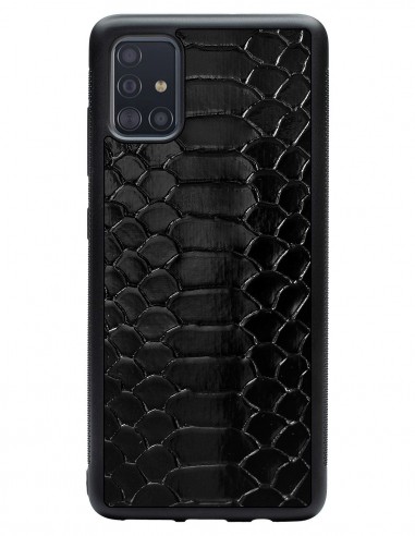 Etui premium skórzane, case na smartfon SAMSUNG GALAXY A51. Skóra python czarna błysk.