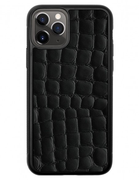 Etui premium skórzane, case na smartfon APPLE iPhone 11 PRO. Skóra crocodile czarna.