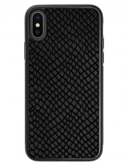 Etui premium skórzane, case na smartfon APPLE iPhone XS. Skóra iguana czarna.