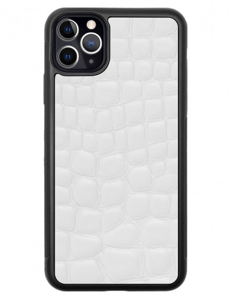 Etui premium skórzane, case na smartfon APPLE iPhone 11 PRO MAX. Skóra crocodile biała.
