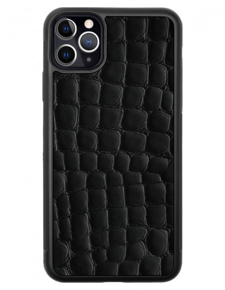 Etui premium skórzane, case na smartfon APPLE iPhone 11 PRO MAX. Skóra crocodile czarna.