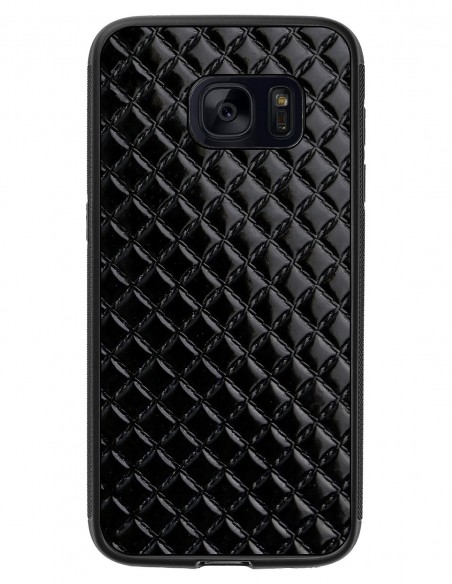 Etui premium skórzane, case na smartfon SAMSUNG GALAXY S7. Skóra pik czarna błysk.