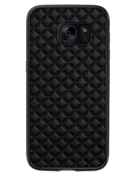 Etui premium skórzane, case na smartfon SAMSUNG GALAXY S7. Skóra pik czarna mat.