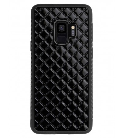 Etui premium skórzane, case na smartfon SAMSUNG GALAXY S9. Skóra pik czarna błysk.