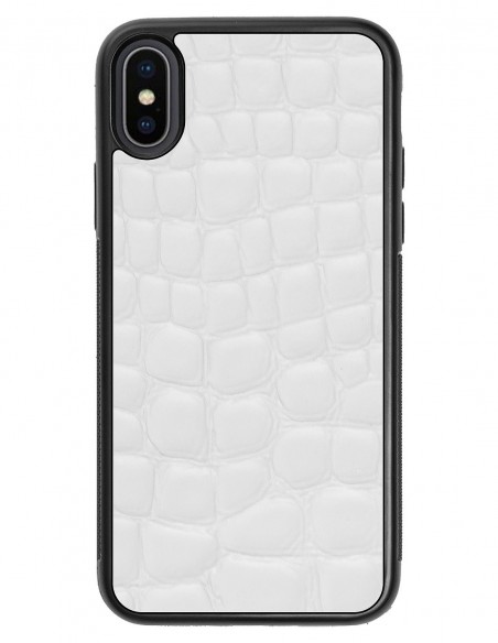 Etui premium skórzane, case na smartfon APPLE iPhone X. Skóra crocodile biała.