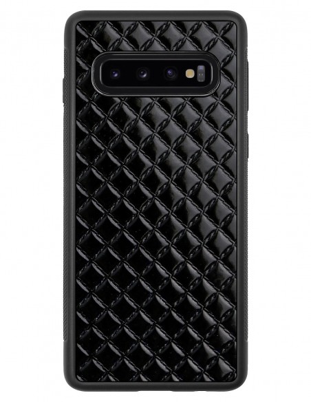 Etui premium skórzane, case na smartfon SAMSUNG GALAXY S10. Skóra pik czarna błysk.