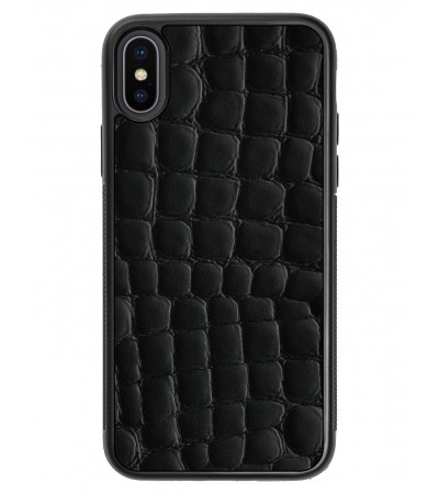 Etui premium skórzane, case na smartfon APPLE iPhone X. Skóra crocodile czarna.