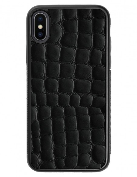 Etui premium skórzane, case na smartfon APPLE iPhone X. Skóra crocodile czarna.