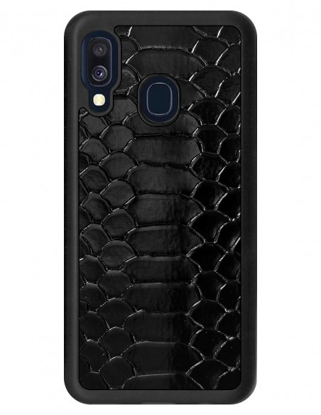 Etui premium skórzane, case na smartfon SAMSUNG GALAXY A40. Skóra python czarna błysk.
