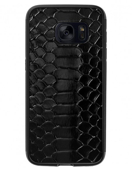 Etui premium skórzane, case na smartfon SAMSUNG GALAXY S7. Skóra python czarna błysk.