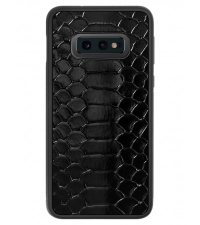 Etui premium skórzane, case na smartfon SAMSUNG GALAXY S10E. Skóra python czarna błysk.