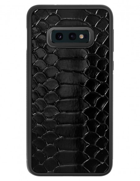 Etui premium skórzane, case na smartfon SAMSUNG GALAXY S10E. Skóra python czarna błysk.