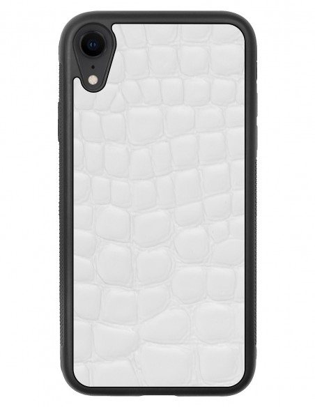 Etui premium skórzane, case na smartfon APPLE iPhone XR. Skóra crocodile biała.