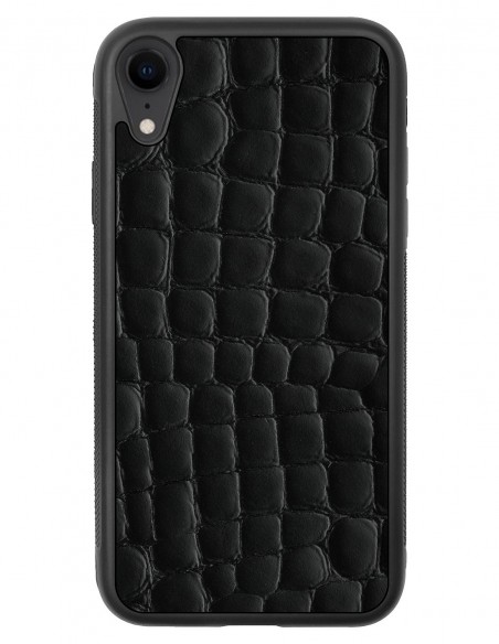 Etui premium skórzane, case na smartfon APPLE iPhone XR. Skóra crocodile czarna.