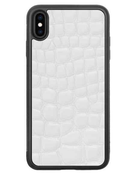Etui premium skórzane, case na smartfon APPLE iPhone XS MAX. Skóra crocodile biała.