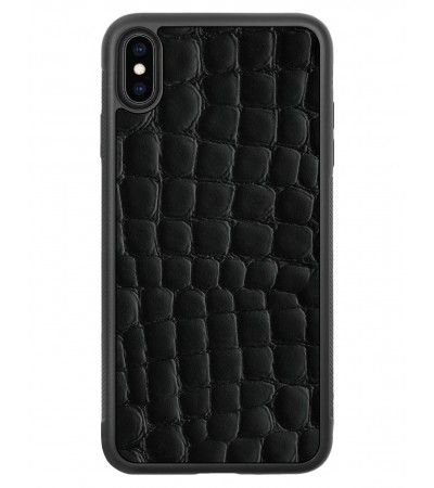 Etui premium skórzane, case na smartfon APPLE iPhone XS MAX. Skóra crocodile czarna.