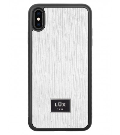 Etui premium skórzane, case na smartfon APPLE iPhone XS MAX. Skóra lizard biała ze srebrną blaszką.