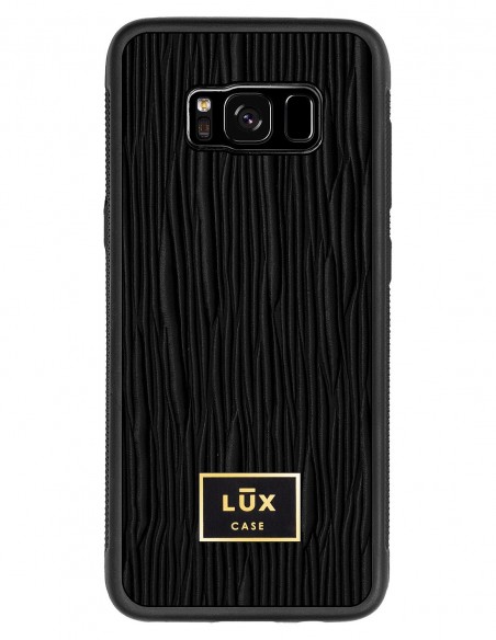 Etui premium skórzane, case na smartfon SAMSUNG GALAXY S8. Skóra lizard czarna ze złotą blaszką.