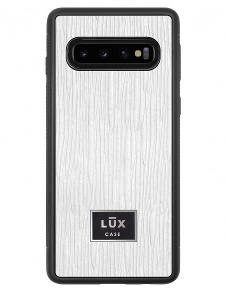 Etui premium skórzane, case na smartfon SAMSUNG GALAXY S10. Skóra lizard biała ze srebrną blaszką.