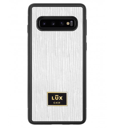 Etui premium skórzane, case na smartfon SAMSUNG GALAXY S10. Skóra lizard biała ze złotą blaszką.