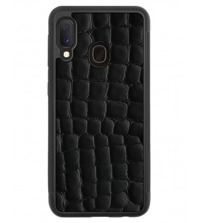 Etui premium skórzane, case na smartfon SAMSUNG GALAXY A20E. Skóra crocodile czarna.