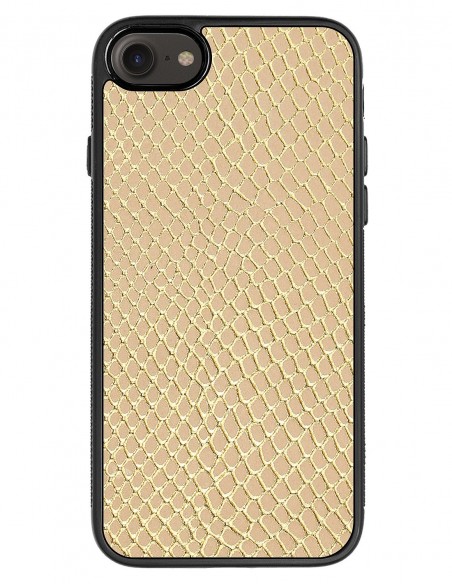 Etui premium skórzane, case na smartfon APPLE iPhone 7. Skóra iguana gold.
