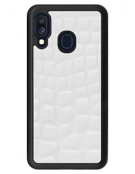 Etui premium skórzane, case na smartfon SAMSUNG GALAXY A40. Skóra crocodile biała.